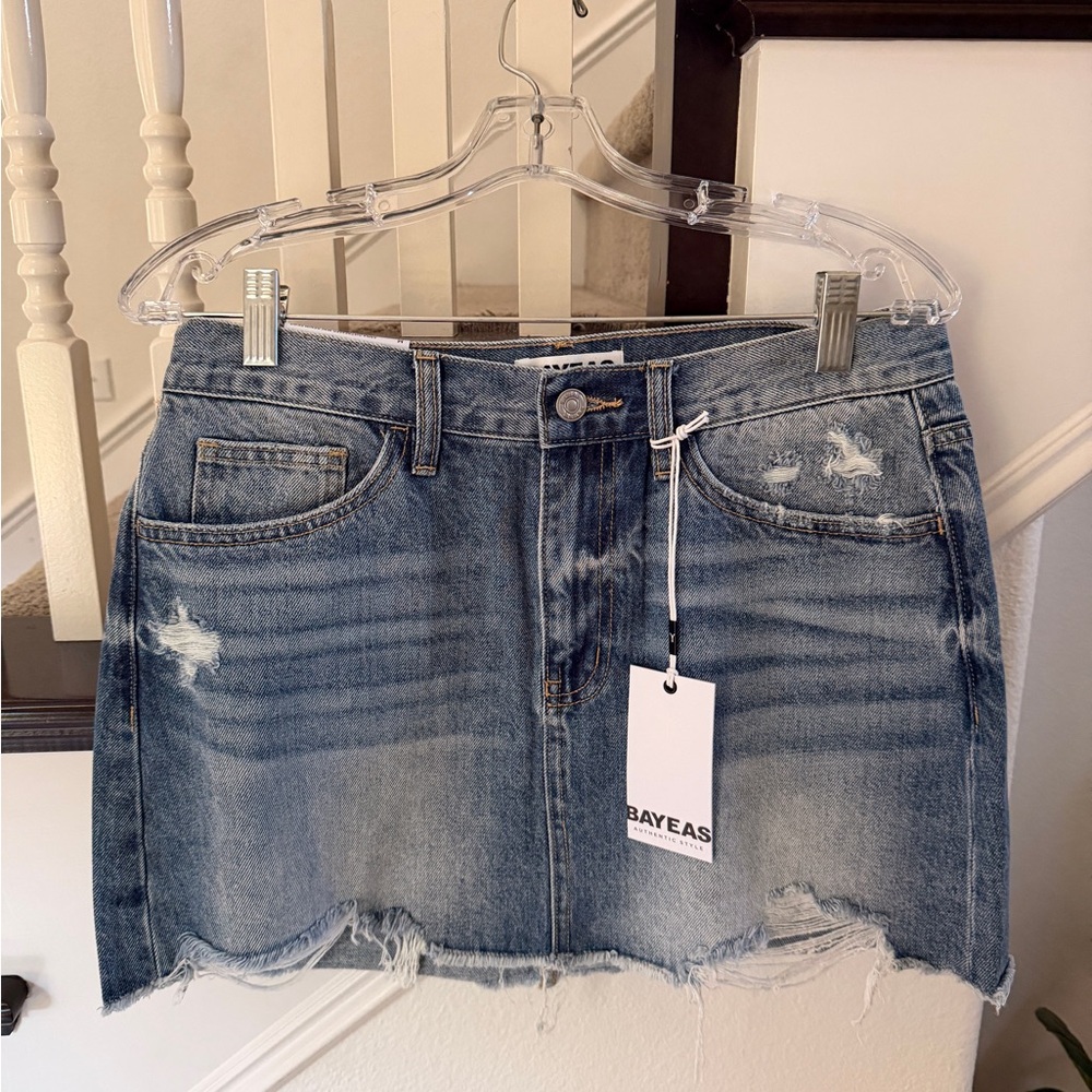 Bayeas Distressed Denim Mini Skirt - Blue